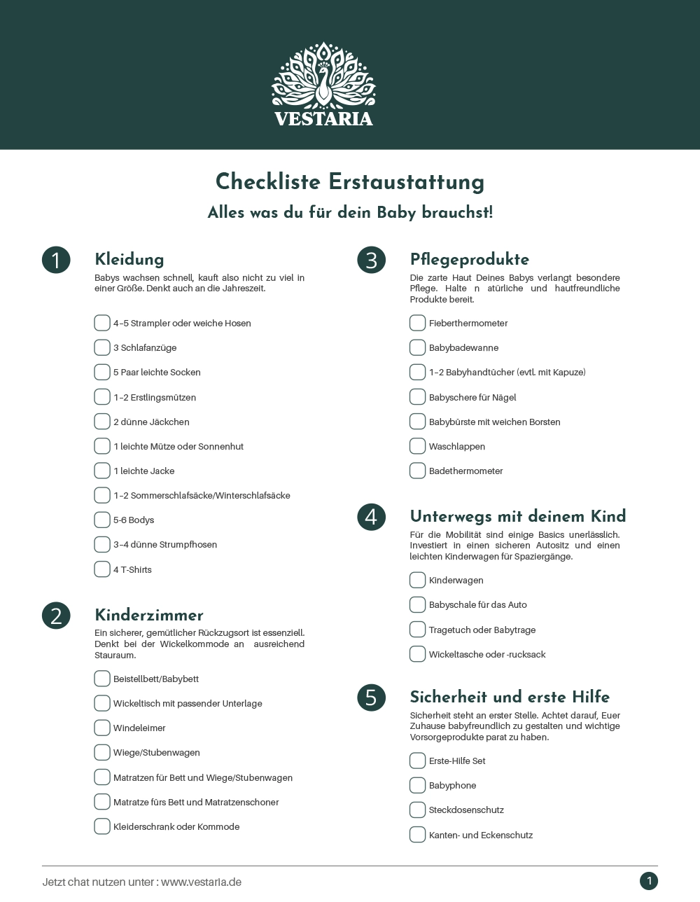 Vestaria-Checkliste-Baby-Erstausstattung Checkliste Baby Erstausstattung, Vestaria